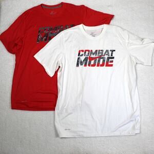 LOT Nike Shirts Mens XL Dri FIT Performance White Red Combat Mode Athletic Gym